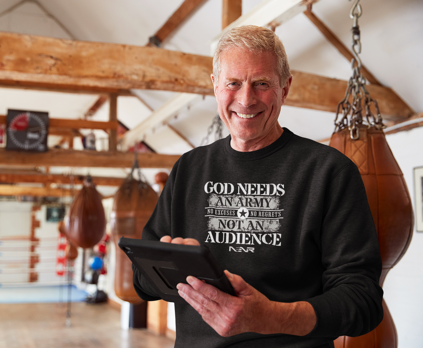 No Excuses No Regrets ~ God neeeds an army not an audience crew neck sweatshirt